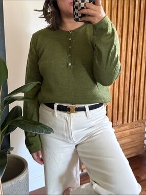 Linea Donna 100% Wool Henley Classic Sweater. L